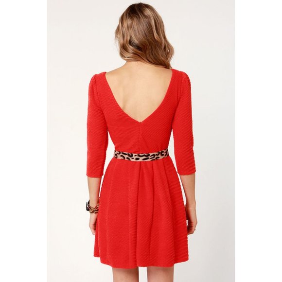 Ark & Co Darling Deneuve Orange Red Dress Leopard Belt Size Large - Picture 2 of 6